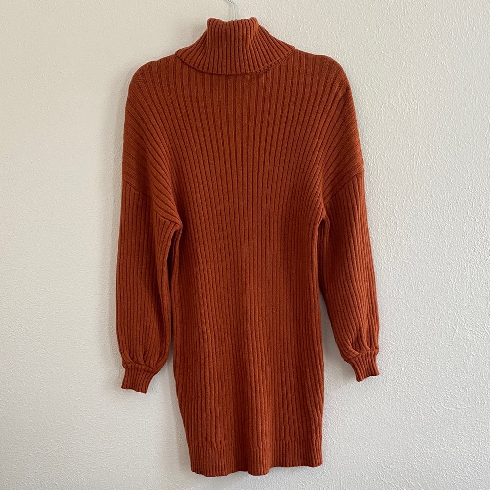 Rust Orange Turtleneck Sweater Dress